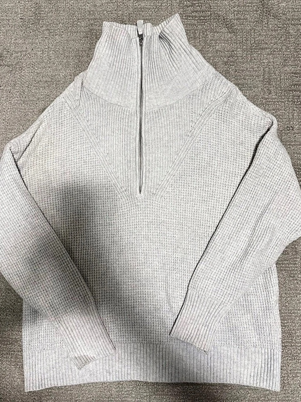 Aerie CozyUp Waffle Quarter Zip Sweater Gray XS